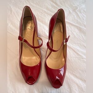 Cole Haan Mary Jane Red Patent Pumps Peep Toe- Nikeair